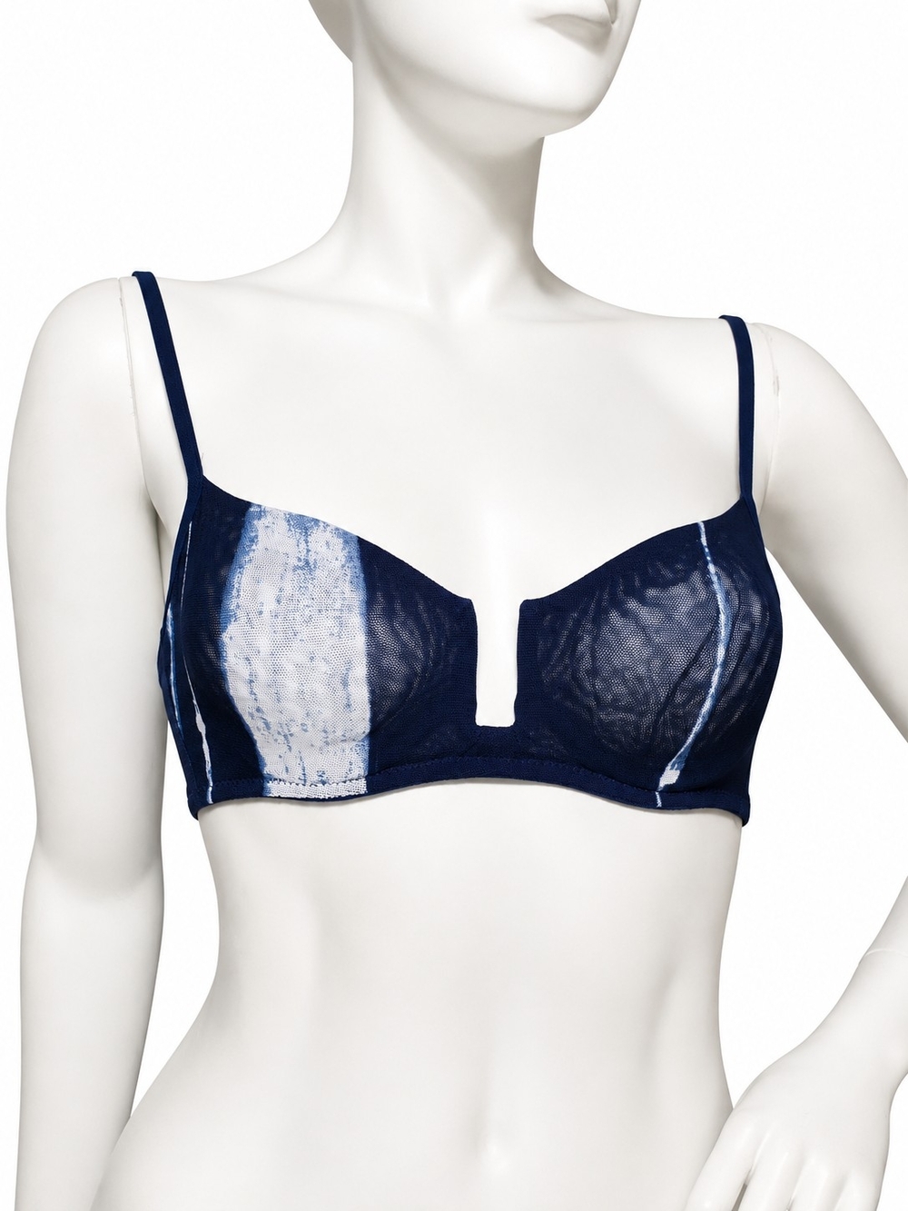 Perla 34B Blue White Tie-Dye Tulle Underwire Bra Made in Italy art to wear lux